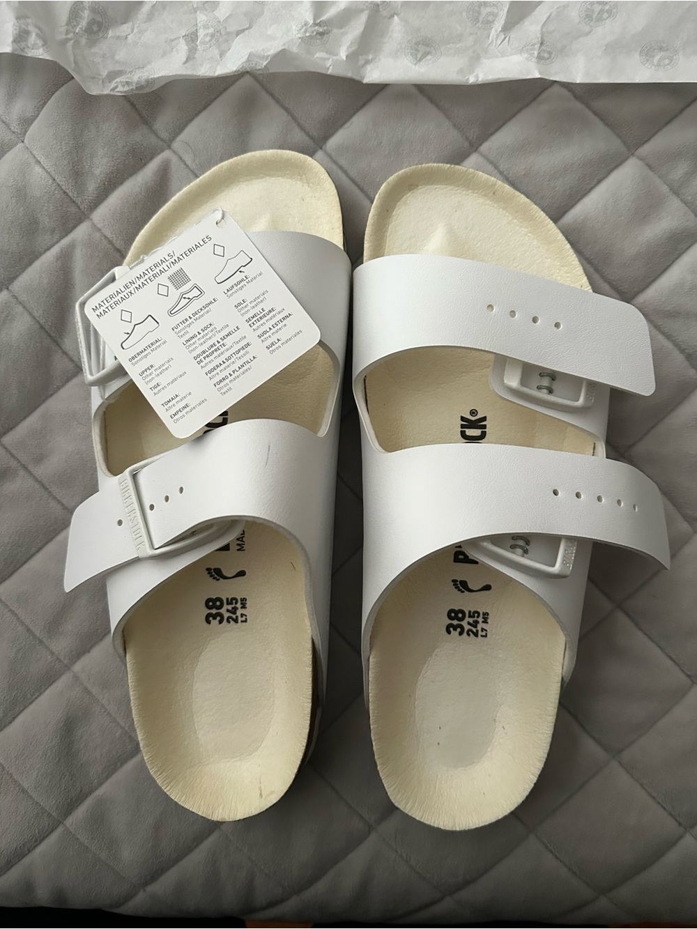 Birkenstock White Two-Strap Slide Sandals size 38